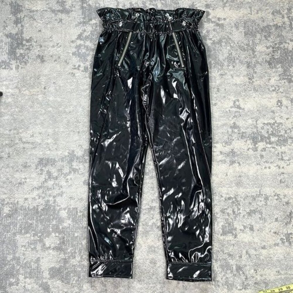 SOLD RTA Leon Faux Patent Leather Black Paperbag Pant Shiny SEE DESCRIPTION Sz S - Picture 5 of 13